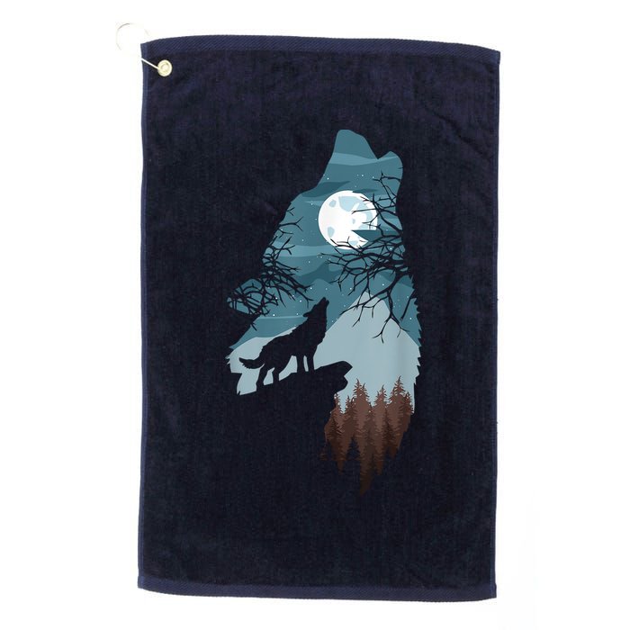 Forest With FullMoon And Cliff Of Silhouette Howling Golf Towel