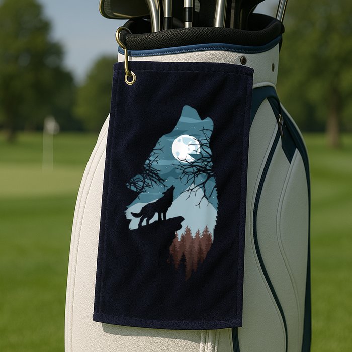 Forest With FullMoon And Cliff Of Silhouette Howling Golf Towel