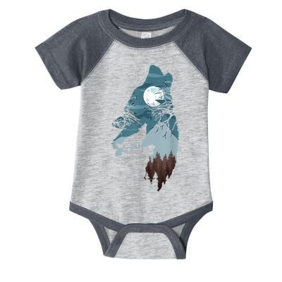 Forest With FullMoon And Cliff Of Silhouette Howling Infant Baby Jersey Bodysuit