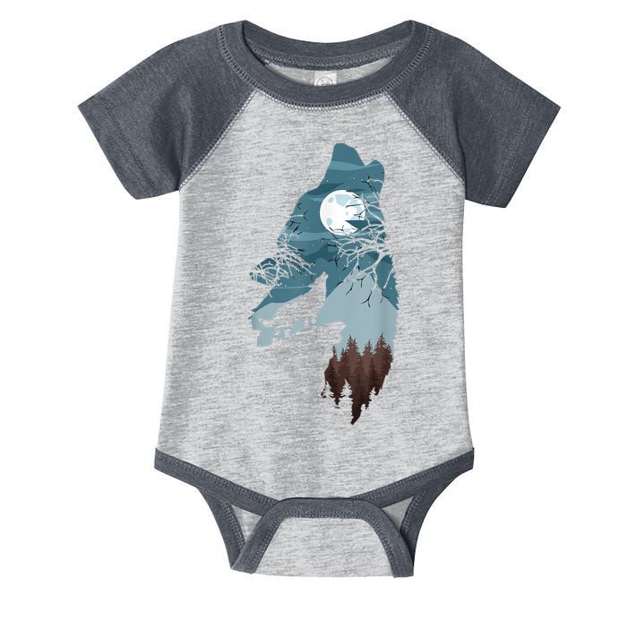 Forest With FullMoon And Cliff Of Silhouette Howling Infant Baby Jersey Bodysuit
