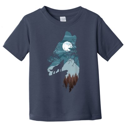 Forest With FullMoon And Cliff Of Silhouette Howling Toddler T-Shirt