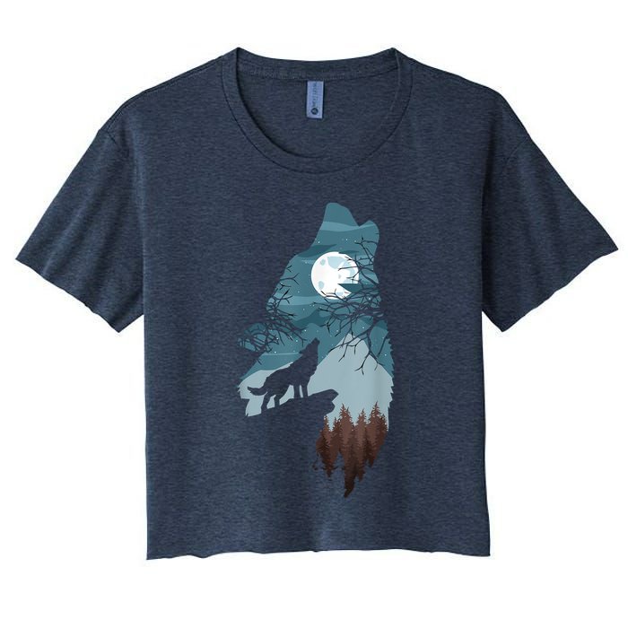 Forest With FullMoon And Cliff Of Silhouette Howling Crop Top