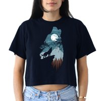 Forest With FullMoon And Cliff Of Silhouette Howling Crop Top