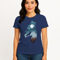 Forest With FullMoon And Cliff Of Silhouette Howling Womens T-Shirt