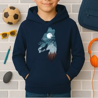 Forest With FullMoon And Cliff Of Silhouette Howling Kids Hoodie