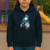 Forest With FullMoon And Cliff Of Silhouette Howling Kids Hoodie