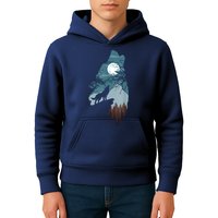 Forest With FullMoon And Cliff Of Silhouette Howling Kids Hoodie