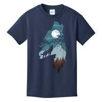 Forest With FullMoon And Cliff Of Silhouette Howling Kids T-Shirt
