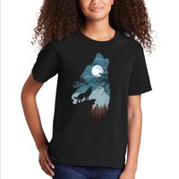 Forest With FullMoon And Cliff Of Silhouette Howling Kids T-Shirt