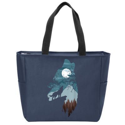 Forest With FullMoon And Cliff Of Silhouette Howling Zip Tote Bag