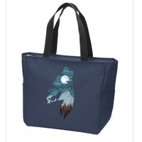 Forest With FullMoon And Cliff Of Silhouette Howling Zip Tote Bag