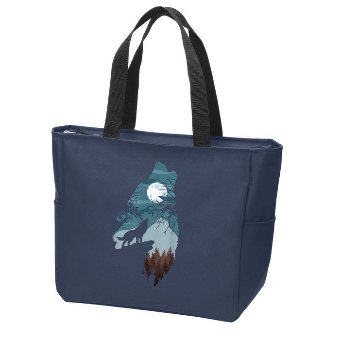 Forest With FullMoon And Cliff Of Silhouette Howling Zip Tote Bag