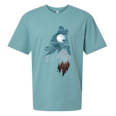 Forest With FullMoon And Cliff Of Silhouette Howling Sueded Cloud Jersey T-Shirt