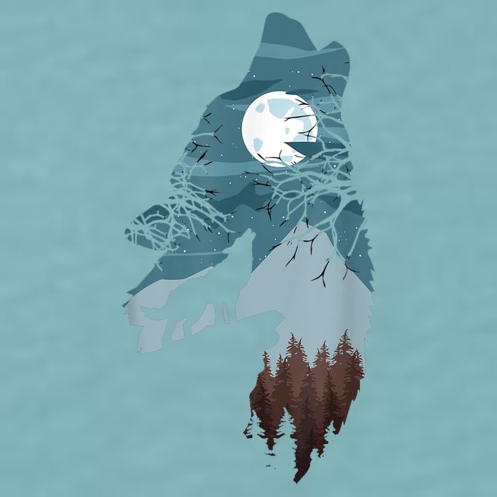 Forest With FullMoon And Cliff Of Silhouette Howling Sueded Cloud Jersey T-Shirt