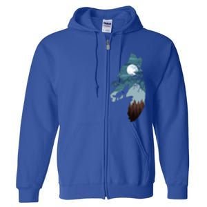 Forest With Fullmoon And Cliff Of Silhouette Howling Wolf Full Zip Hoodie