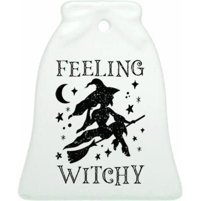 Feeling Witchy Funny Halloween Witch Vibes Kinda Night Ceramic Bell Ornament