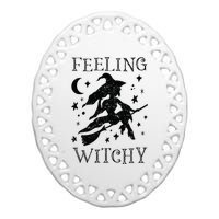 Feeling Witchy Funny Halloween Witch Vibes Kinda Night Ceramic Oval Ornament