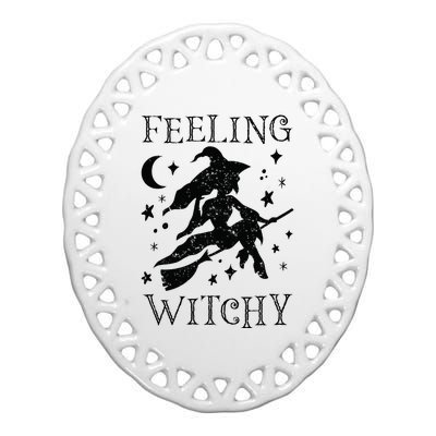 Feeling Witchy Funny Halloween Witch Vibes Kinda Night Ceramic Oval Ornament