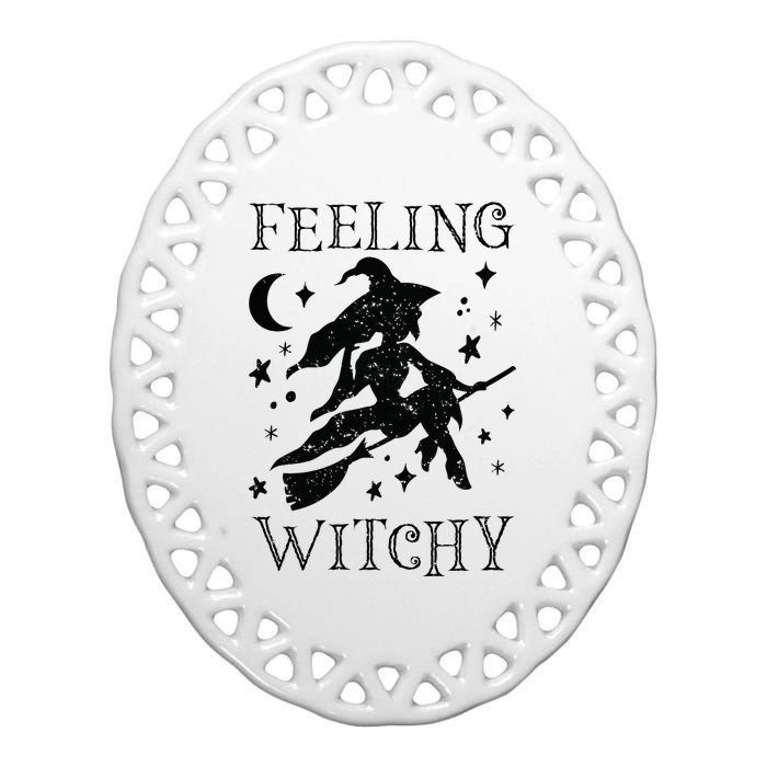 Feeling Witchy Funny Halloween Witch Vibes Kinda Night Ceramic Oval Ornament