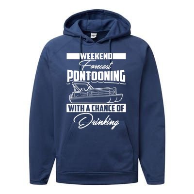 Funny Weekend Forecast Pontooning Cute Pontoon Boat Gift Performance Fleece Hoodie