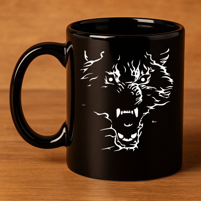 Flaming Wolf 11oz C Handle Ceramic Mug