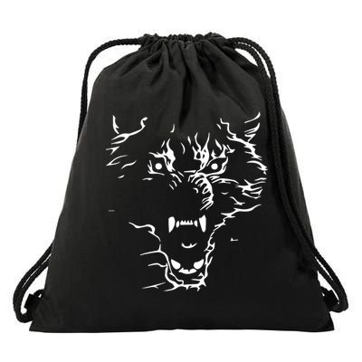 Flaming Wolf Drawstring Bag