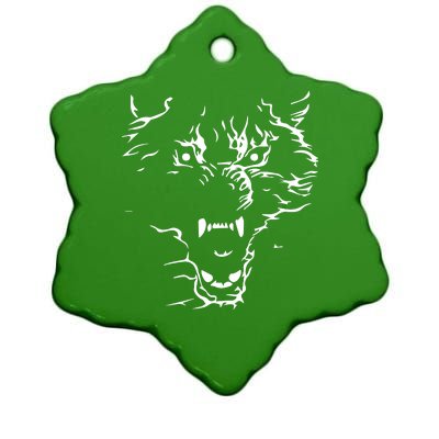 Flaming Wolf Ceramic Star Ornament