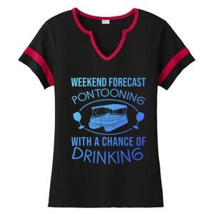 Funny Weekend Forecast Pontooning Cute Pontoon Boat Gift Funny Gift Ladies Halftime Notch Neck Tee