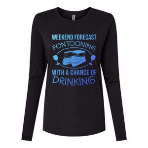 Funny Weekend Forecast Pontooning Cute Pontoon Boat Gift Funny Gift Womens Cotton Relaxed Long Sleeve T-Shirt