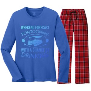 Funny Weekend Forecast Pontooning Cute Pontoon Boat Gift Funny Gift Women's Long Sleeve Flannel Pajama Set 