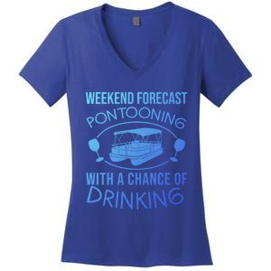 Funny Weekend Forecast Pontooning Cute Pontoon Boat Gift Funny Gift Women's V-Neck T-Shirt