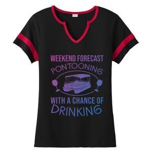 Funny Weekend Forecast Pontooning Cute Pontoon Boat Gift Funny Gift Ladies Halftime Notch Neck Tee