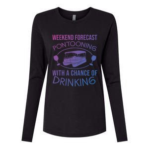 Funny Weekend Forecast Pontooning Cute Pontoon Boat Gift Funny Gift Womens Cotton Relaxed Long Sleeve T-Shirt