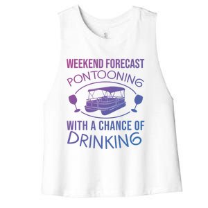 Funny Weekend Forecast Pontooning Cute Pontoon Boat Gift Funny Gift Women's Racerback Cropped Tank