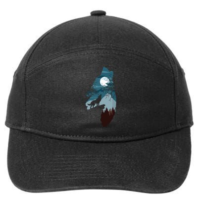 Forest With FullMoon And Cliff Of Silhouette Howling Wolf 7-Panel Snapback Hat