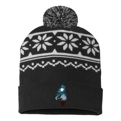 Forest With FullMoon And Cliff Of Silhouette Howling Wolf USA-Made Snowflake Beanie