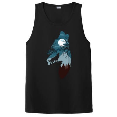 Forest With FullMoon And Cliff Of Silhouette Howling Wolf PosiCharge Competitor Tank