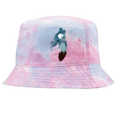 Forest With FullMoon And Cliff Of Silhouette Howling Wolf Tie-Dyed Bucket Hat