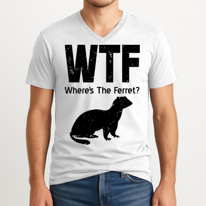 Ferret Wtf Funny Where’s The Ferret V-Neck T-Shirt