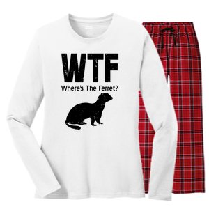 Ferret Wtf Funny Where’s The Ferret Women's Long Sleeve Flannel Pajama Set 