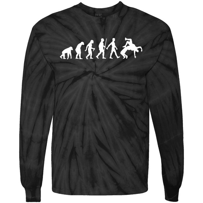 Funny Wrestling For Judo Wrestler Human Evolution Tie-Dye Long Sleeve Shirt