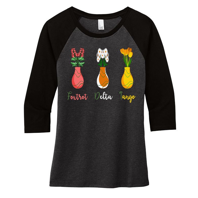 Floral Wildflowers Foxtrots Deltas Tangos Funny Florist Women's Tri-Blend 3/4-Sleeve Raglan Shirt