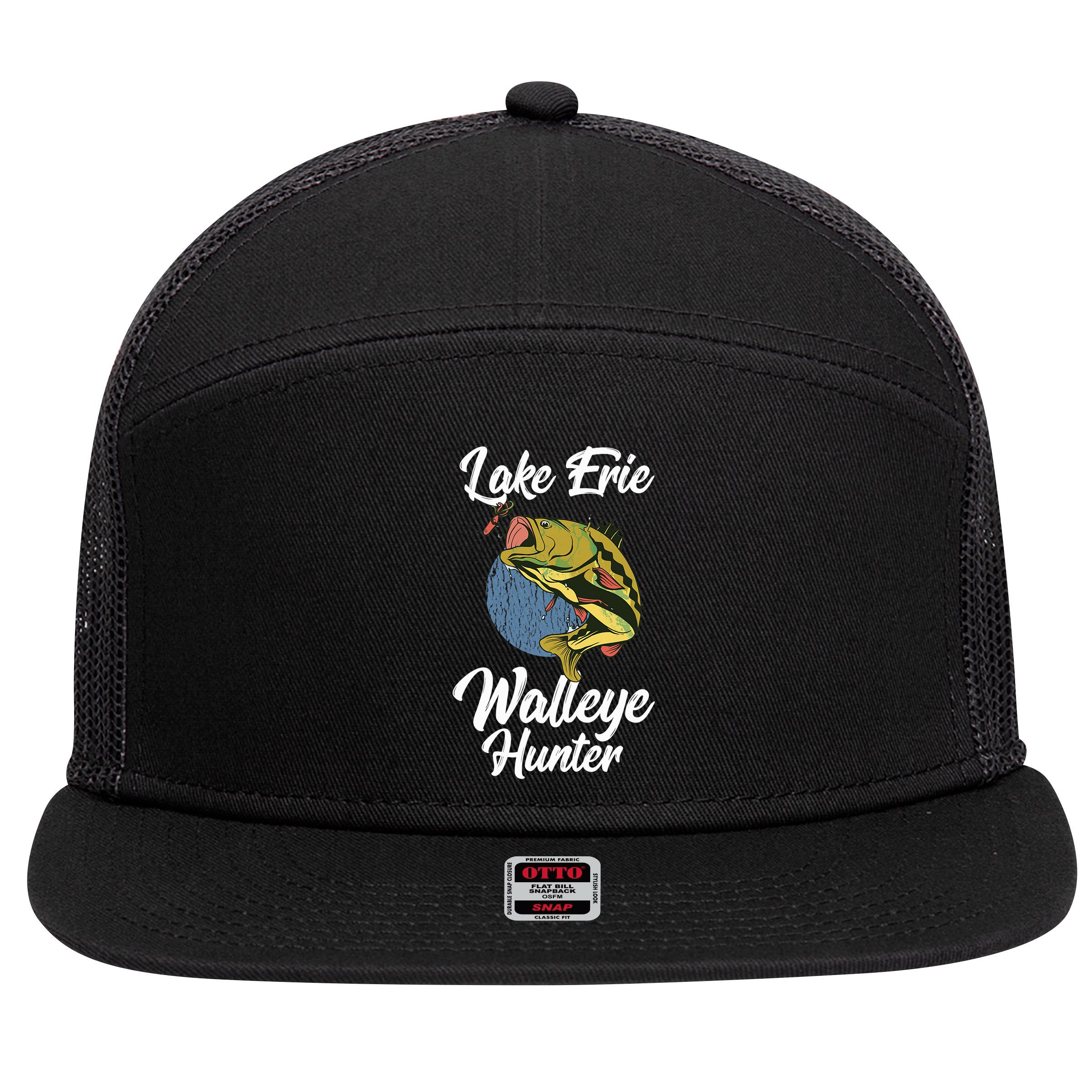 Funny Walleye Fishing Lake Erie Walleye Hunter 7 Panel Mesh Trucker Snapback Hat