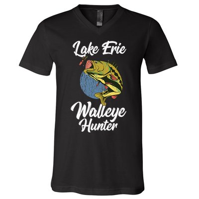 Funny Walleye Fishing Lake Erie Walleye Hunter V-Neck T-Shirt