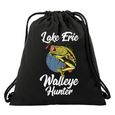 Funny Walleye Fishing Lake Erie Walleye Hunter Drawstring Bag