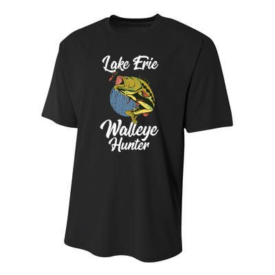 Funny Walleye Fishing Lake Erie Walleye Hunter Youth Performance Sprint T-Shirt