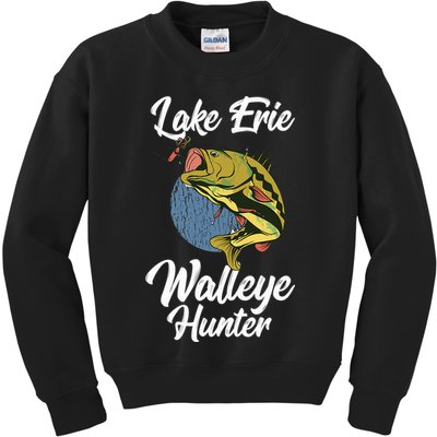 Funny Walleye Fishing Lake Erie Walleye Hunter Kids Sweatshirt