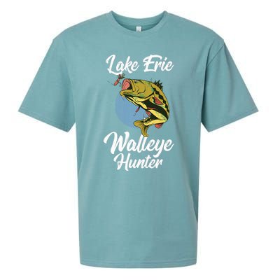 Funny Walleye Fishing Lake Erie Walleye Hunter Sueded Cloud Jersey T-Shirt