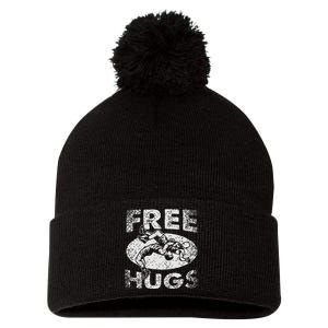 Funny Wrestling Funny Free Hugs Wrestling Gift Pom Pom 12in Knit Beanie