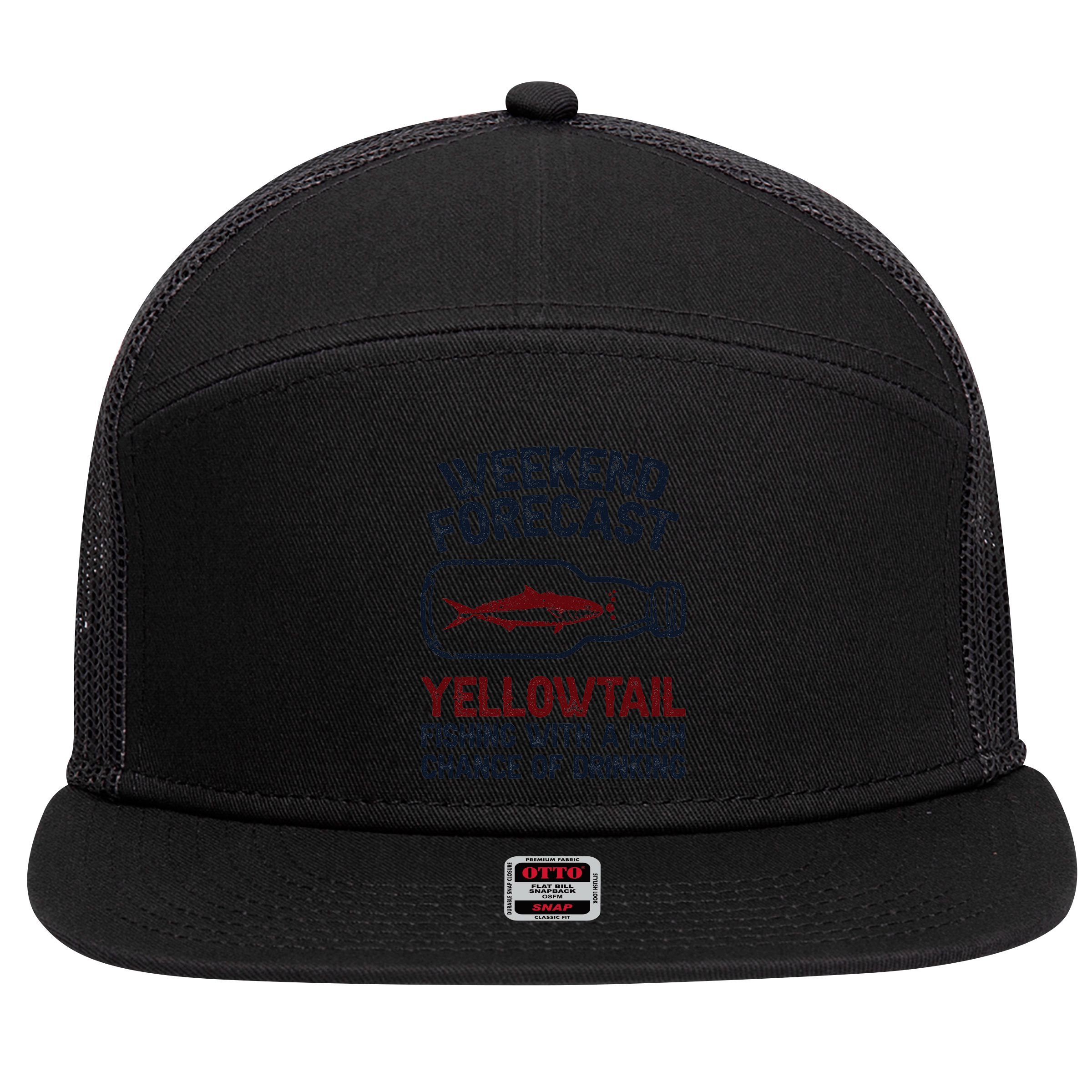 Fisher Weekend Forecast Fishing Fish Yellowtail 7 Panel Mesh Trucker Snapback Hat